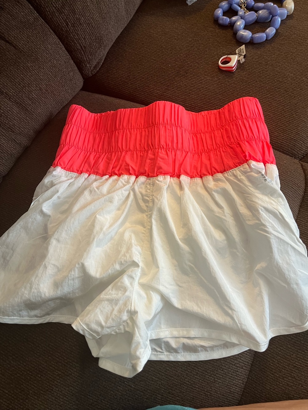 NWOT FREE PEOPLE MOVEMENT The Way Home Shorts | White/Neon Coral RARE MSRP $40 S - Picture 2 of 2